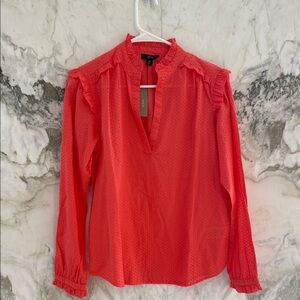 J. Crew Vibrant Red Blouse with Ruffle Details